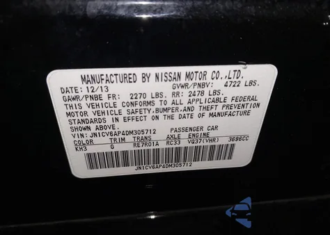 2013 Infiniti G37 Journey from USA, damaged, VIN JN1CV6AP4DM305712